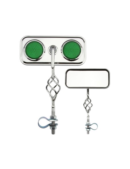 Rectangle Cage Mirror Chrome Green Reflectors.
